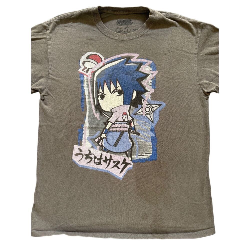Naruto Shippuden mens M grey anime t-shirt short sleeve cartoon Japanime 100 cot